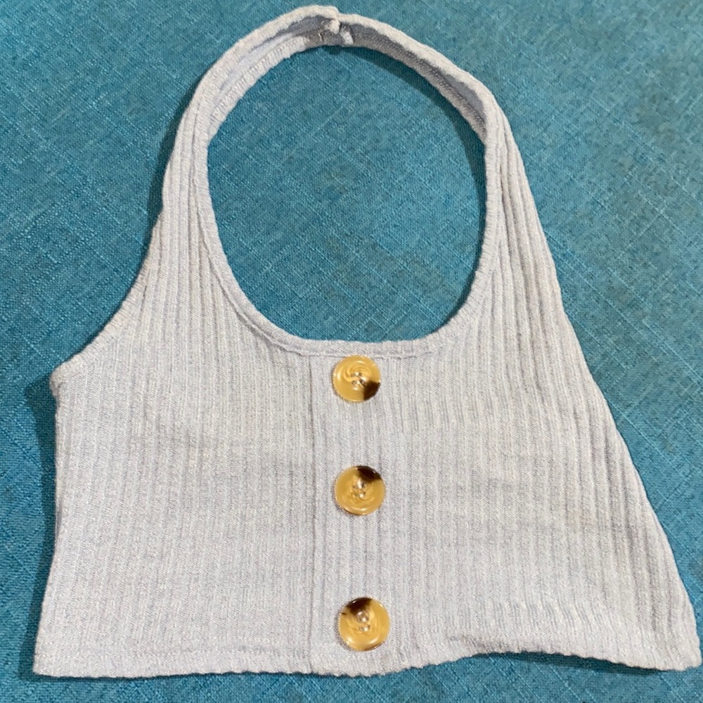 Light blue button crop top